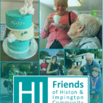 The colourful front cover of the HI Friends Annual Report, showing community photos and including a teal and white HI Friends 5th anniversary cake.