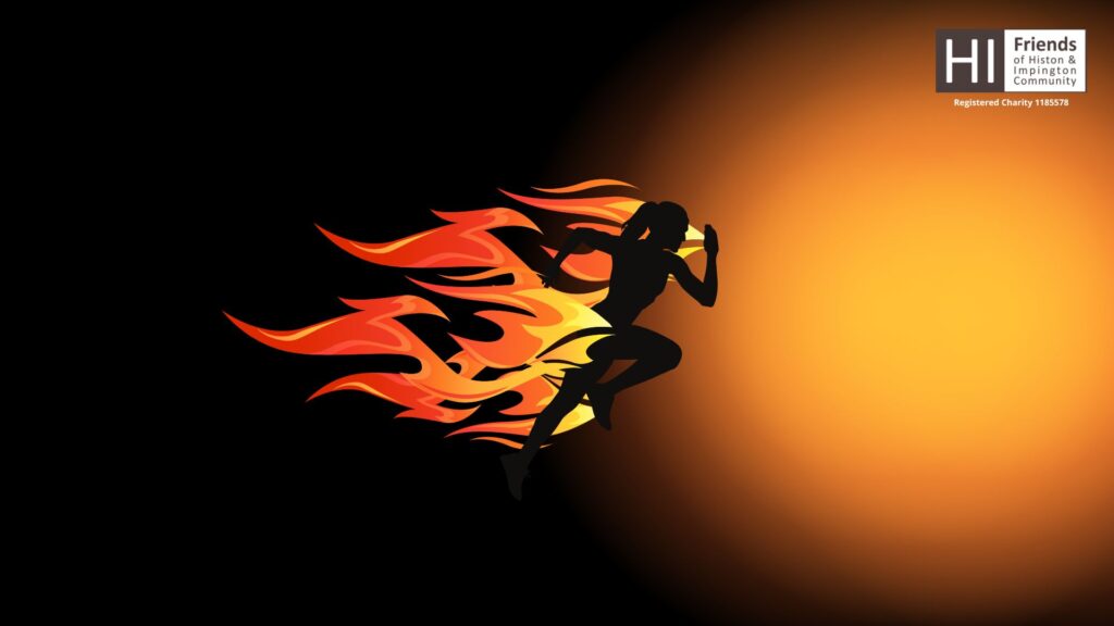 The HI Friends race logo of a female silhouette running with flames behind her.