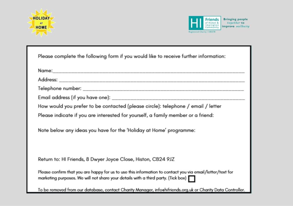Holiday at Home application form.