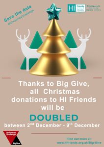 Big give 2025 - golden christmas tree image with 2 white reindeer and 2 green christmas trees each side